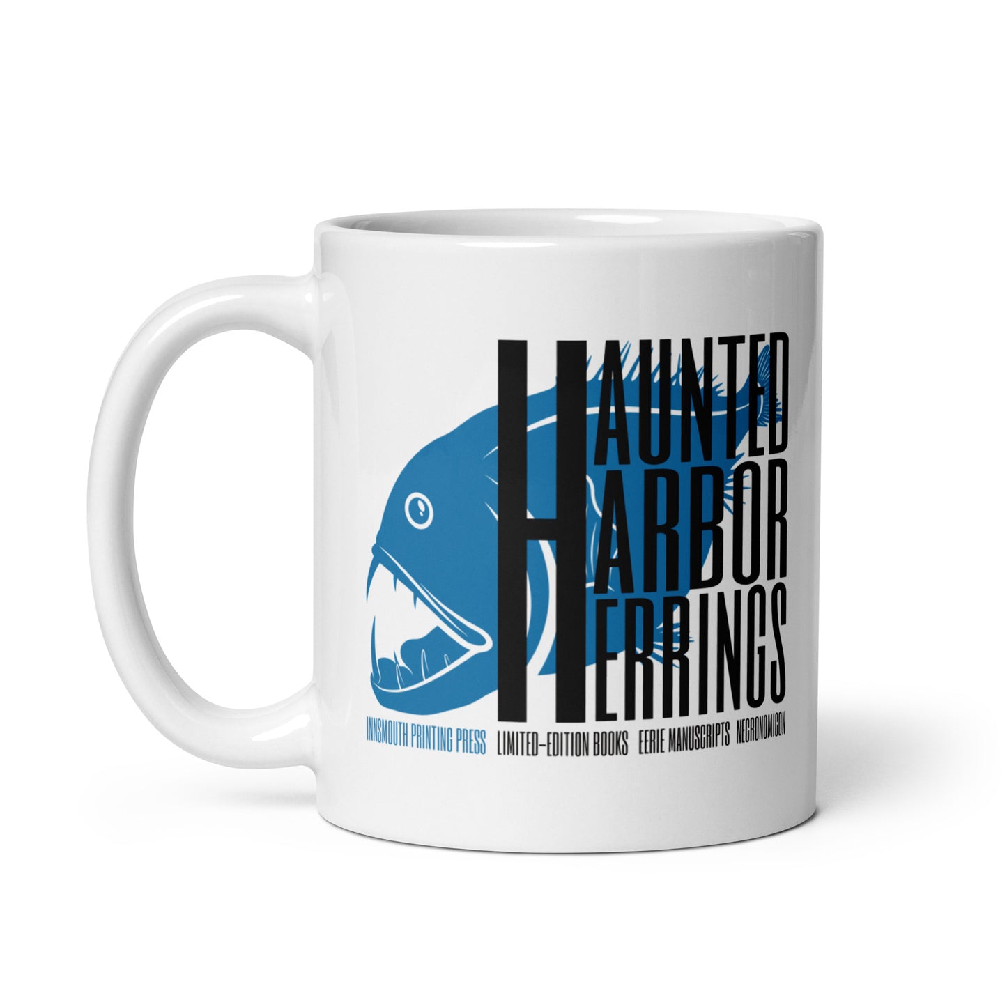 Haunted Harbour Herrings Printing Press Tasse blanche brillante