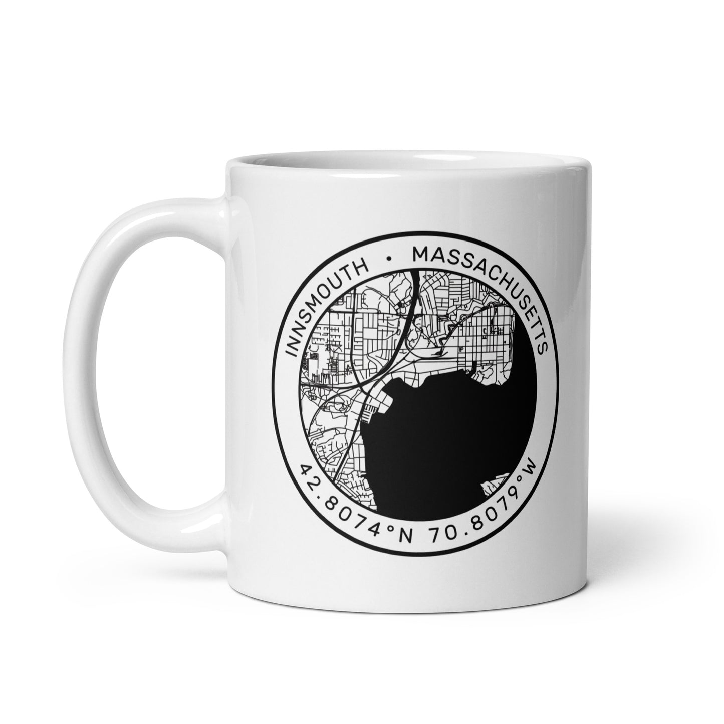 Innsmouth City Map Lovecraft Taza blanca brillante