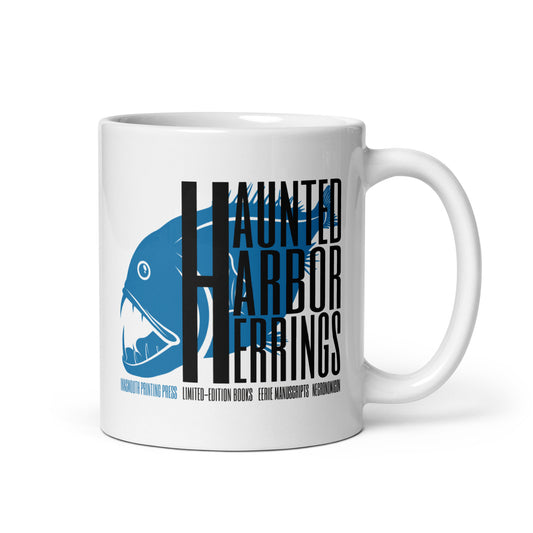 Haunted Harbour Herrings Printing Press Tasse blanche brillante