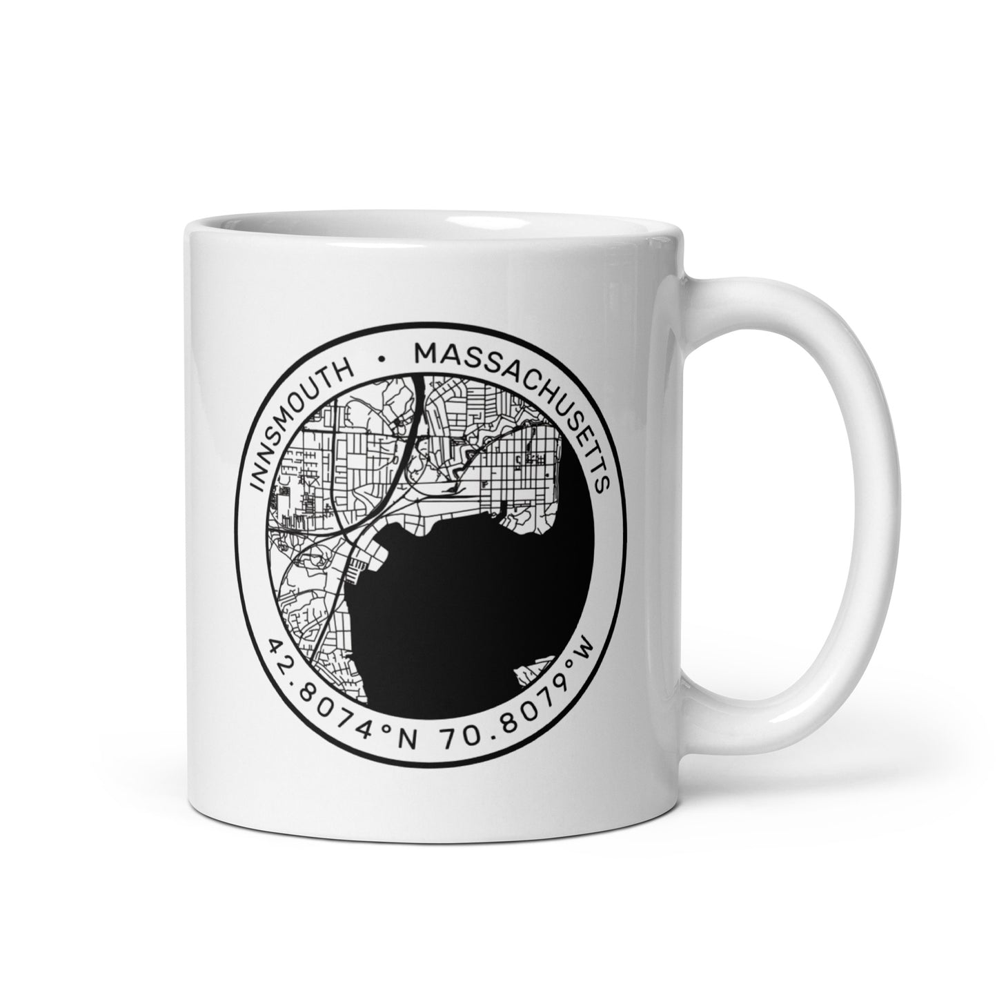 Innsmouth City Map Lovecraft Taza blanca brillante