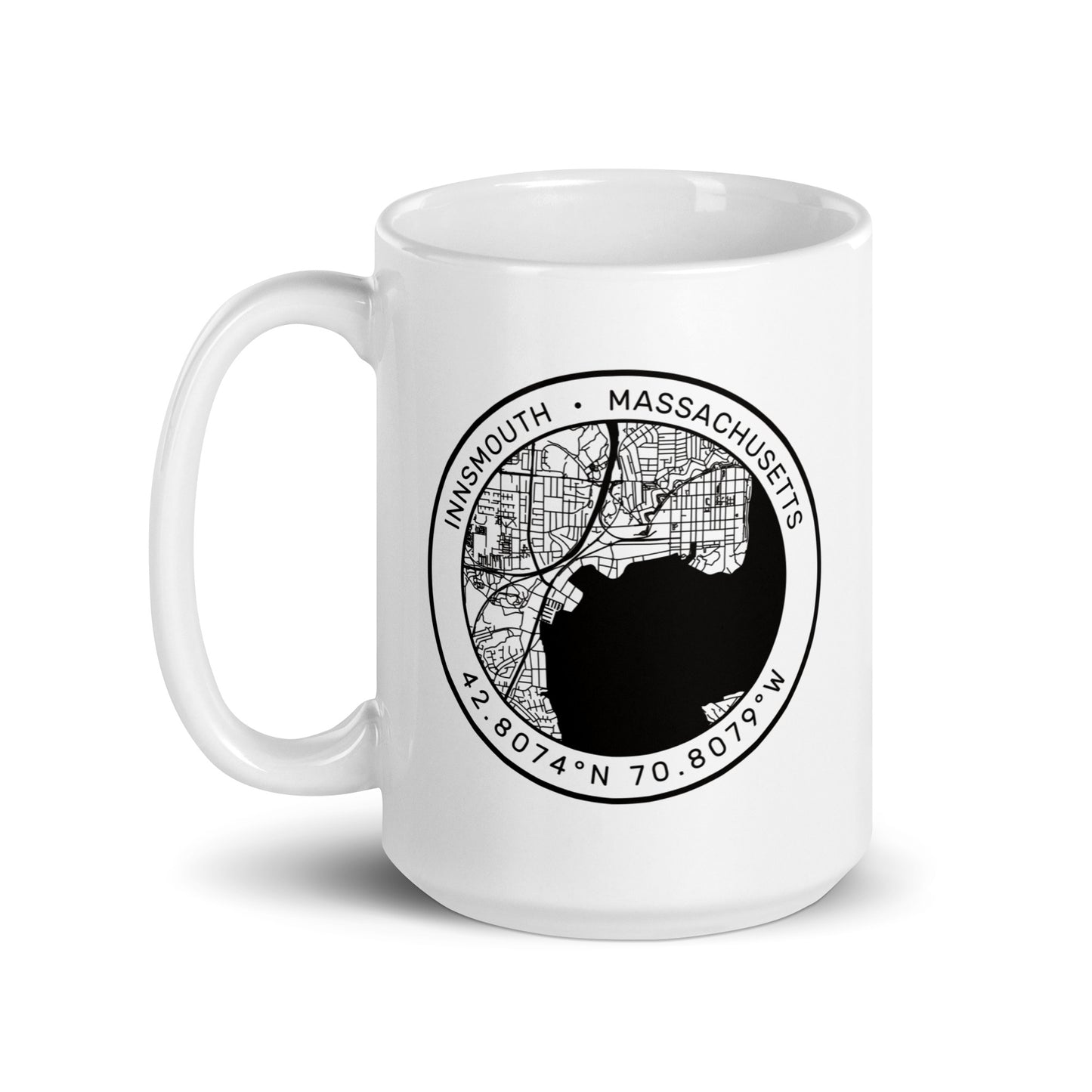 Innsmouth City Map Lovecraft Taza blanca brillante